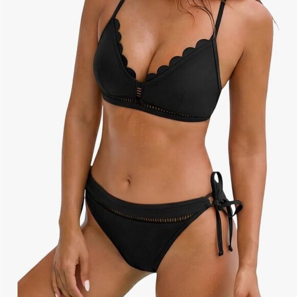 Cupshe Other - CUPSHE Black Cross Back Tie Bikini Swimsuit Set Size L